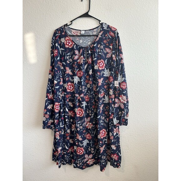 Old Navy Woman’s Long Sleeve Blue Floral Mini Dress XL Keyhole Neck NWT - Picture 1 of 10